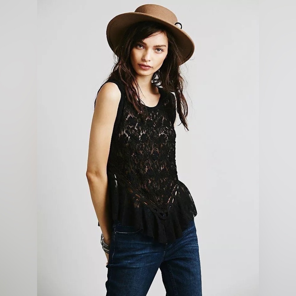 Free People Black Lace Tank Top